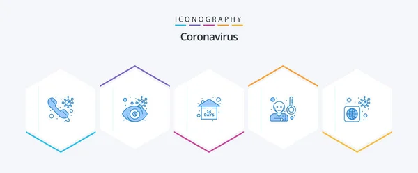 Coronavirus Blue Icon Pack Including Bacteria Temprature Risk Sick Fever — Vetor de Stock