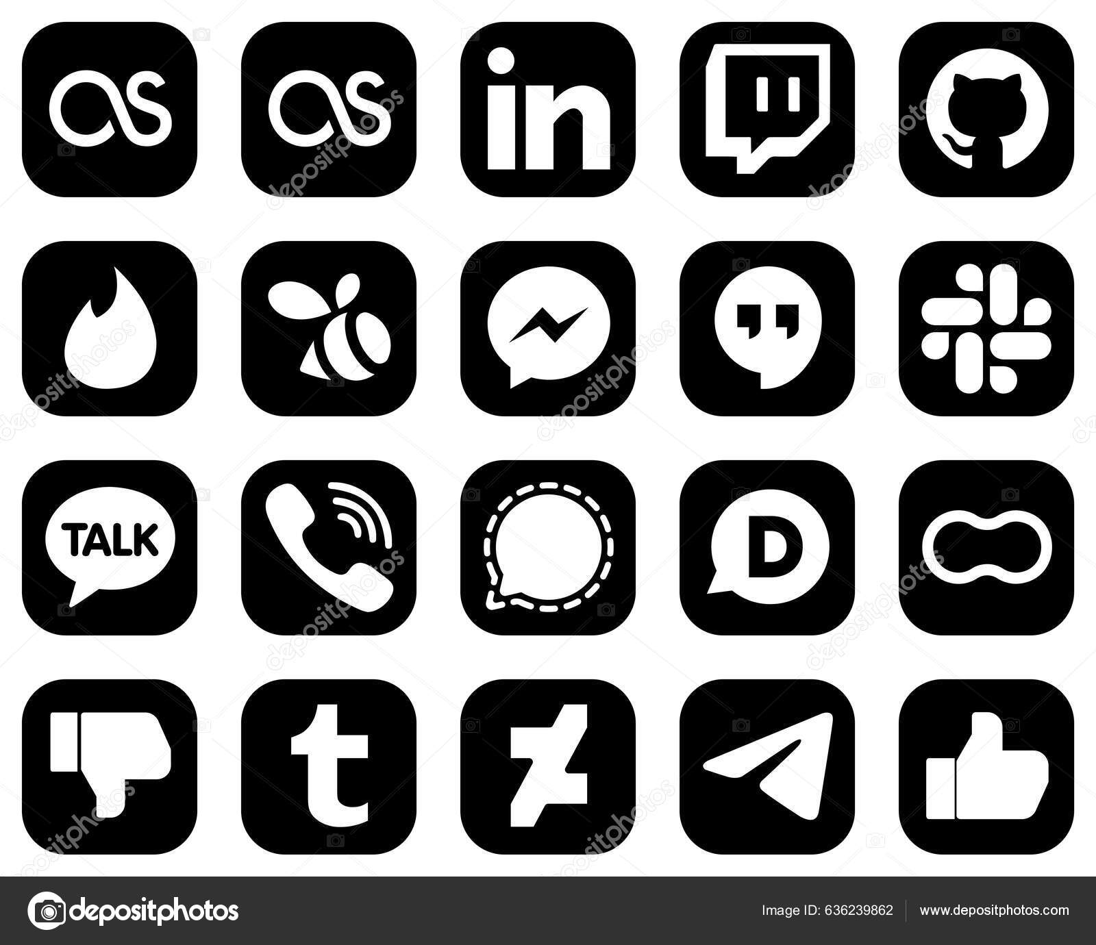 Fully Editable White Social Media Icons Black Background Mesenger Facebook  stockvektor © Flatart #636239862, image size:1600x1380