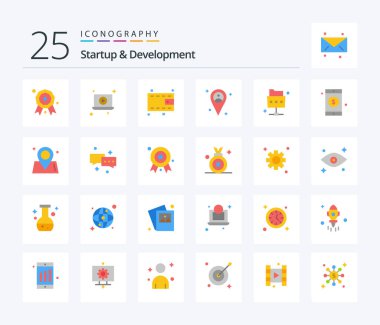Startup And Develepment 25 Flat Color icon pack including sign. mobile. cash. folder. network