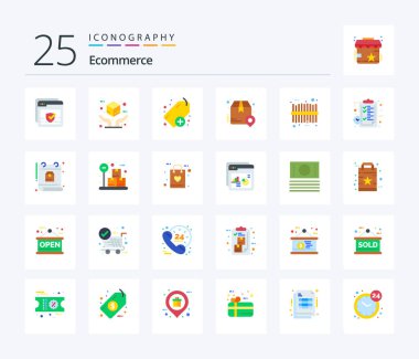 Ecommerce 25 Flat Color icon pack including code. shipping. add. place. delivery