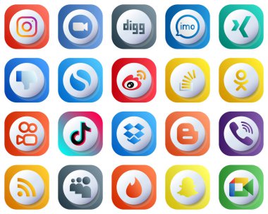 20 Cute Minimalist 3D Gradient Social Media Icons such as sina. simple. imo. facebook and xing icons. Professional and Unique
