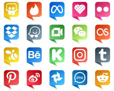 Chat bubble style Social Media Icon Set 20 icons such as kickstarter. swarm. waze. lastfm and wechat icons. Elegant and high resolution