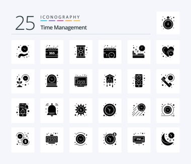 Time Management 25 Solid Glyph icon pack including diet. watch. year. schedule. calendar