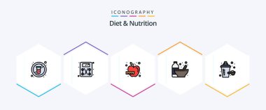 Diet And Nutrition 25 FilledLine icon pack including nutrition supplement. protein. diet. nutrition. bottle