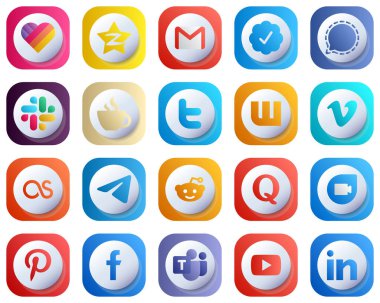 20 Cute High Resolution 3D Gradient Social Media Icons such as wattpad. twitter. signal and caffeine icons. High-Quality and Stylish