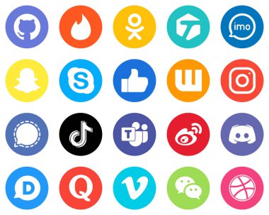Flat Circle White Icon Collection signal. meta. snapchat. instagram and facebook 20 Modern Icons