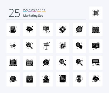Marketing Seo 25 Solid Glyph icon pack including settings. cog wheel. advertisement. support. help