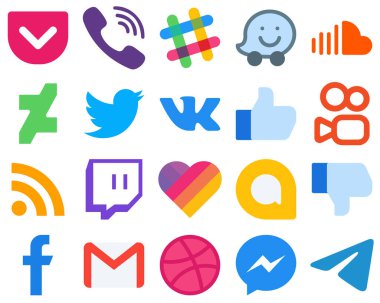 20 Contemporary and Clean Flat Social Media Icons feed. kuaishou. music. facebook and vk icons. Gradient Icon Pack