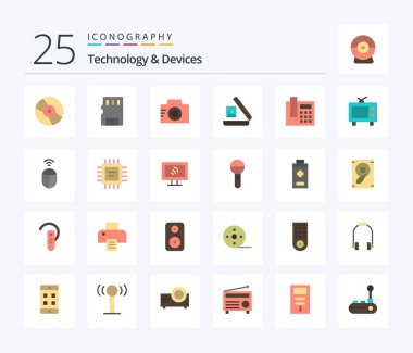 Devices 25 Flat Color icon pack including call. phone. camera. picture. image