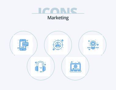 Marketing Blue Icon Pack 5 Icon Design. solution. business. video. target. focus