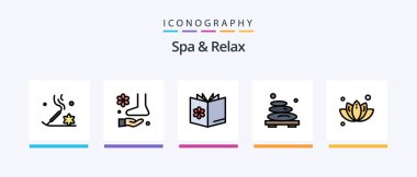 Spa And Relax Line Filled 5 Icon Pack Including jug . incense stick . tree. leaf. Creative Icons Design