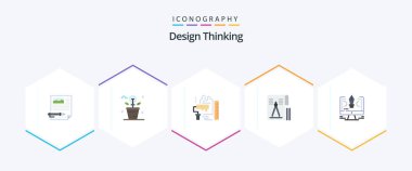 Design Thinking 25 Flat icon pack including tool. compass. light. scale. roller