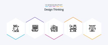Design Thinking 25 Line icon pack including lamp. table. document. scale. roller