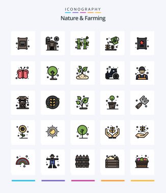 Creative Nature And Farming 25 Line FIlled icon pack  Such As food. sprinkier. bamboo. nature. farming