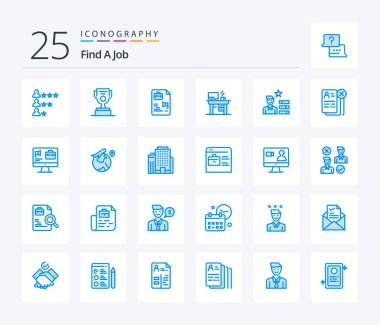 Find A Job 25 Blue Color icon pack including human resource. working. file. office. job