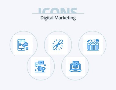 Digital Marketing Blue Icon Pack 5 Icon Design. chain. link. laptop. mobile advertising. media