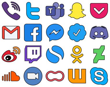 20 Stylish Line Filled Social Media Icons such as fb. messenger. pocket and facebook High-resolution and professional set