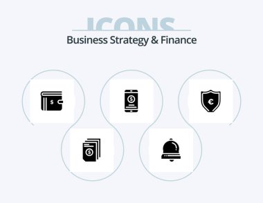 Business Strategy And Finance Glyph Icon Pack 5 Icon Design. payment. dollar . bell . money .