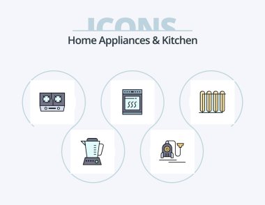 Home Appliances And Kitchen Line Filled Icon Pack 5 Icon Design. home. pallat. home. dish. kitchen