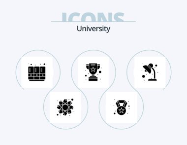 University Glyph Icon Pack 5 Icon Design. light. school lockers. trophy. achievement