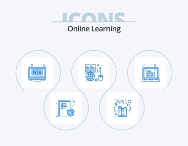 Online Learning Blue Icon Pack 5 Icon Design. online. world wide. answers. online. book