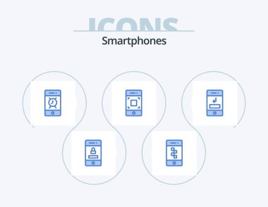 Smartphones Blue Icon Pack 5 Icon Design. call. technology. alarm. smartphone. camera