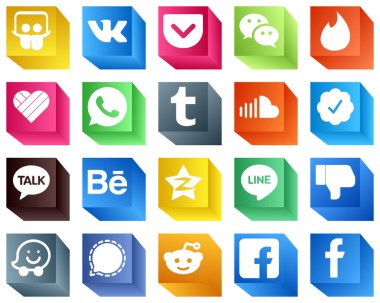 20 3D Social Media Brand Icons such as qzone. tumblr. behance and twitter verified badge icons. Modern and high-quality