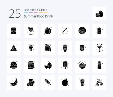 Summer Food Drink 25 Solid Glyph icon pack including sweet. summer. food. grilled food. bbq