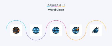 Globe Line Filled Flat 5 Icon Pack Including . planet. globe. orbit. travel
