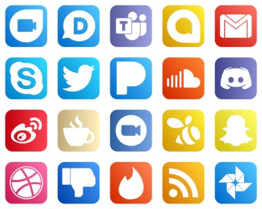 20 High Quality Social Media Icons such as message. music. skype. sound and pandora icons. High definition and versatile