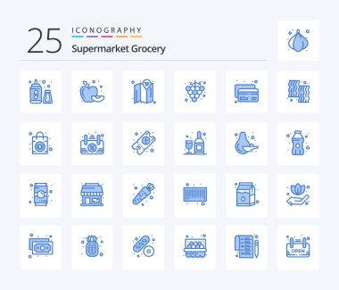 Grocery 25 Blue Color icon pack including cooking. animal. cart. money. card