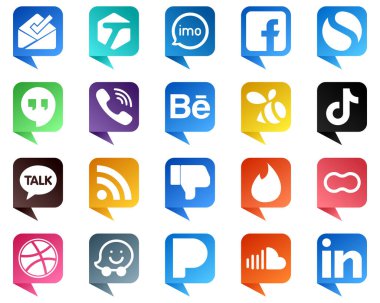 20 Modern Chat bubble style Social Media Icons such as douyin. swarm. behance and rakuten icons. Fully editable and versatile