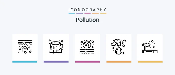 Pollution Line Icon Pack Including Gas Pollution Smoke Hazard Waste — Stok Vektör