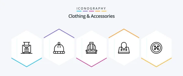 Clothing Accessories Line Icon Pack Including Fastener Camping Clothing Purse — Stock Vector