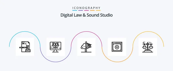 Digital Law Sound Studio Line Icon Pack Including Law Copyright — Stok Vektör