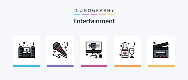 Entertainment Line Filled Icon Pack Including Study Book Cinema Award — Vector de stock