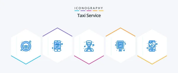 Taxi Service Blue Icon Pack Including Route Mobile Driver Gps — Stok Vektör