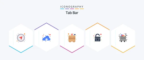 Tab Bar Flat Icon Pack Including Trolley Groceries Office Full — Stok Vektör