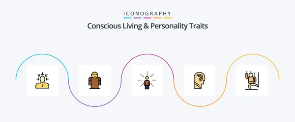 Concious Living Personality Traits Line Filled Flat Icon Pack Including — Vettoriale Stock