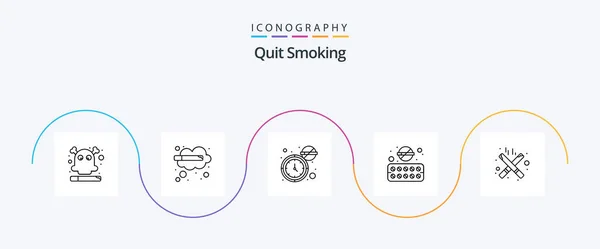 Выйти Курение Линии Icon Pack Включая Дым Сигарету Дым Таблетки — стоковый вектор