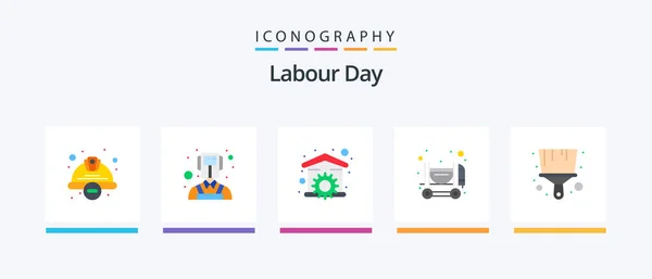 Labour Day Flat Icon Pack Including Paint Mixer House Construction — Stock Vector