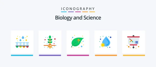 Biology Flat Icon Pack Including Atom Growth Lesson Drop Creative — Archivo Imágenes Vectoriales