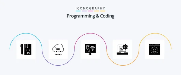 Programming Coding Glyph Icon Pack Including Development Coding Programmer Programming — Vector de stock
