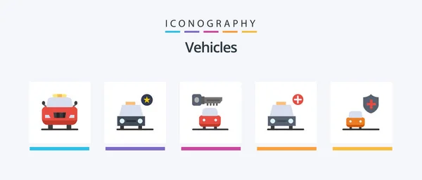 Vehicles Flat Icon Pack Including Insurance Key Car Add Creative — 图库矢量图片