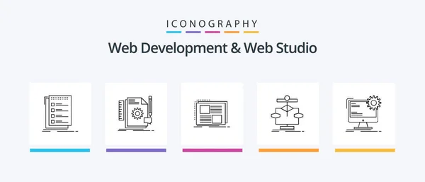 Web Development Web Studio Line Icon Pack Including Flask Analysis — Stok Vektör