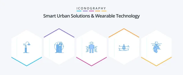 Smart Urban Solutions Wearable Technology Blue Icon Pack Including Clean — 图库矢量图片