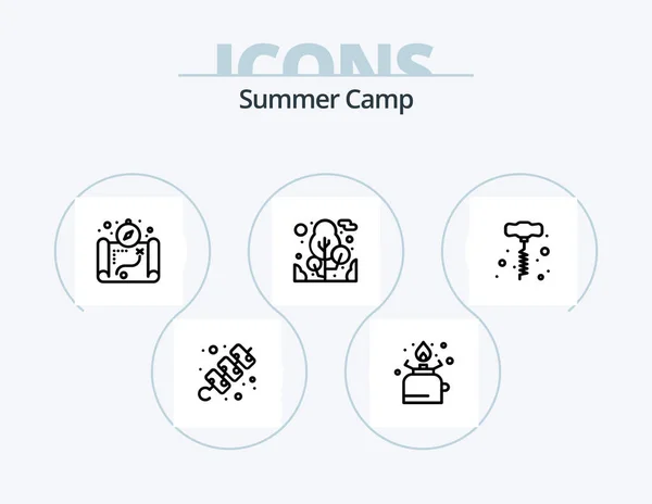 Summer Camp Line Icon Pack Icon Design Camping Plant Book — Stok Vektör