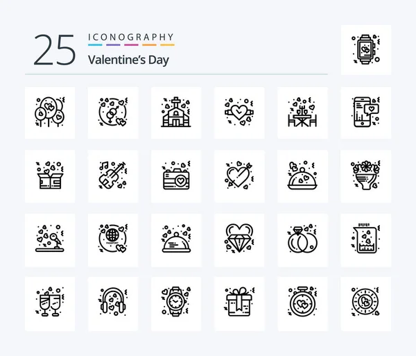 Valentines Day Line Icon Pack Including Table Restaurant Church Dinner — Stok Vektör