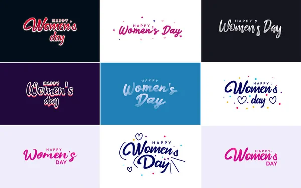 Set Happy International Woman Day Signs Emblems Vector Design Elements — 图库矢量图片