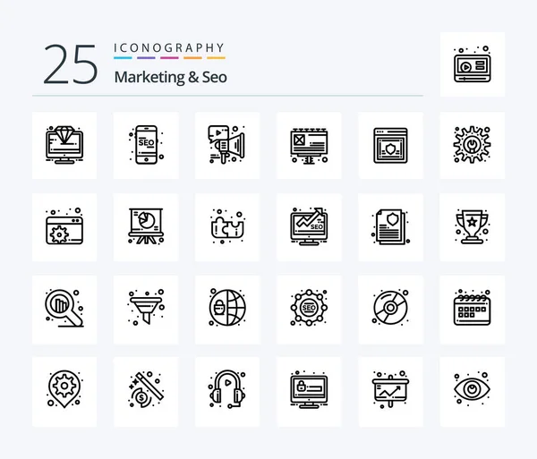 Marketing Seo Line Icon Pack Including Password Billboard Online Advertising — Stock Vector